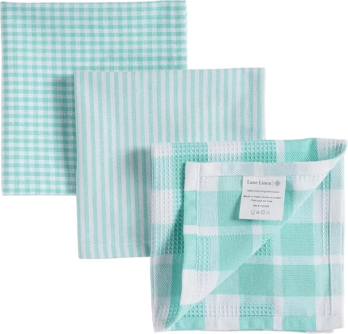 LANE LINEN 100% Cotton Kitchen Dish Cloths, Ultra Soft Absorbent Quick Drying Dish Towels, Multiweave Wash Cloths Dish Towel Sets, 12x12 Inches, 12 Pack - Aqua - Image 2