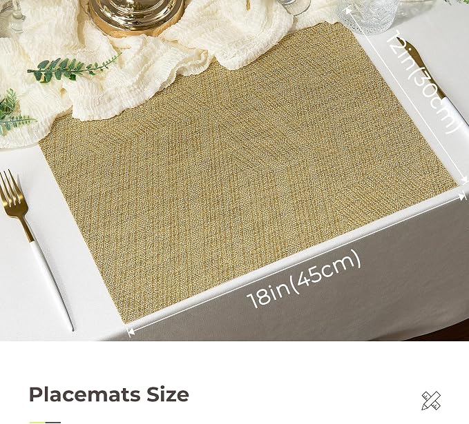Leetaltree Gold Placemats Set of 4 - Heat Resistant Non-Slip Place mats for Dining Table, Washable Durable PVC Vinyl Woven Table Mats(Luxury Gold, 4) - Image 4