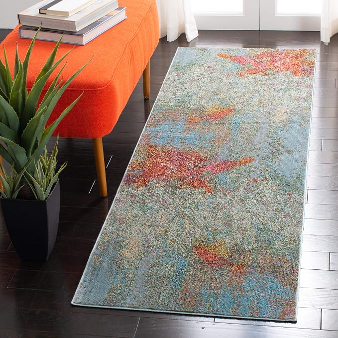 SAFAVIEH Luxor Collection Runner Rug - 2'2" x 11', Ivory & Blue, Handmade Modern Abstract, Ideal for High Traffic Areas in Living Room, Bedroom (LUX312A) by SAFAVIEH