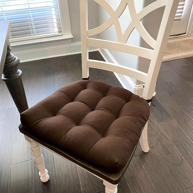 Barnett Home Decor Cotton Duck Brown Dining Chair Pad with Ties - 15 x 17 Size Small Chair Cushion - Latex Foam Fill - Machine Washable, Reversible, Solid Color, 100% Cotton, Made in USA - Image 2