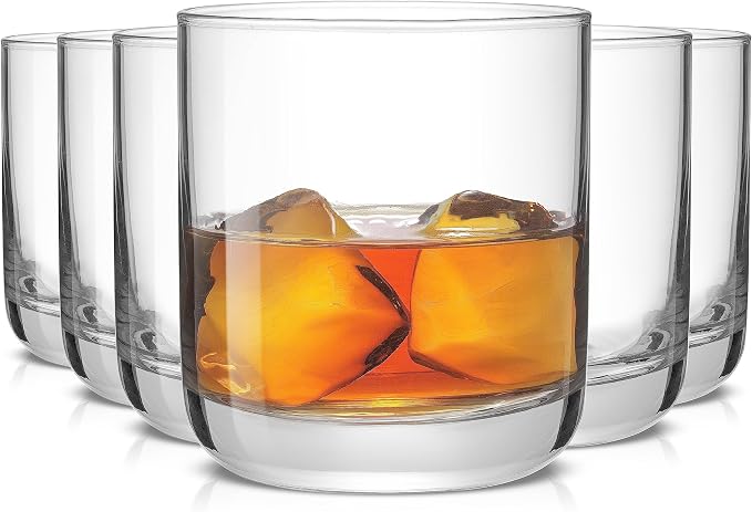 JoyJolt Faye Crystal Whiskey Glasses, Lowball Glasses Set of 6, 10oz Short Glass Tumbler, Double Old Fashioned Rocks Glass for Scotch or Bourbon, Dishwasher Safe Glassware by JoyJolt