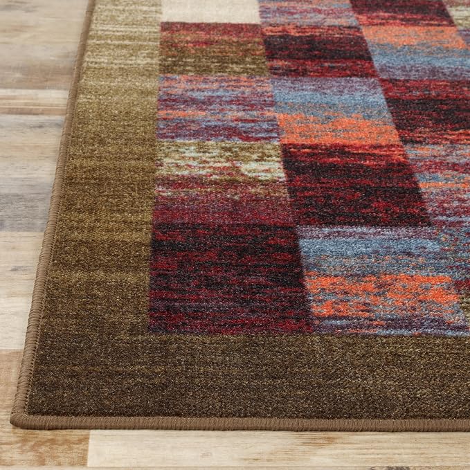 Superior Indoor Non-Slip Runner Rug, Rustic Floor Decor, Color Block Rug for Living Room, Bedroom, Office, Kitchen, Dining, Washable Rugs, Foam Back, Lockwood Collection, 2' 7" x 8', Brown-Burgundy - Image 5
