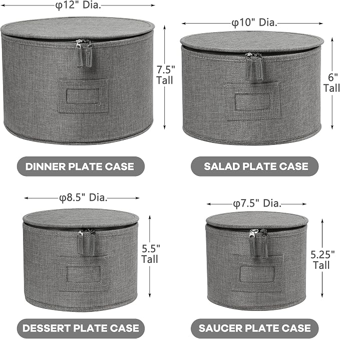LotFancy China Storage Containers, Hard Shell, 4PCS Set, Dish Saucer Plate Storage Box for Moving, Stackable Dinnerware Organizer Bins with 48 Felt Dividers, Grey - Image 5
