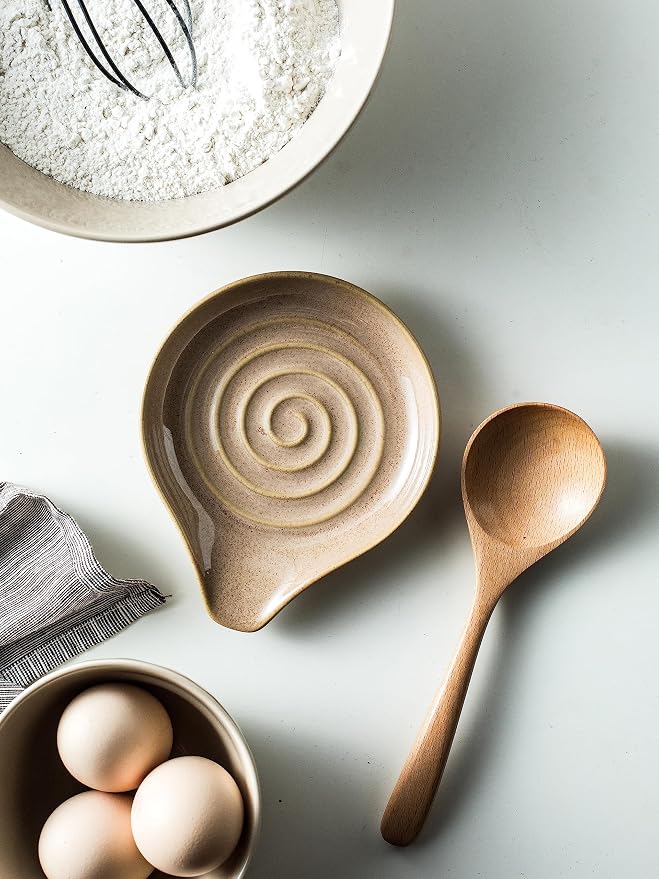 Spoon Holder, Porcelain Cooking Spoon Rest for Stove Top, Large Utensil Rest for Spoons, Ladles, Tongs, Spatula or Kitchen Counter Farmhouse Cooking, Coffee Bar Accessories, 5 Inches (Brown) | 5 Inches Large for Ladles, Spatula, Coffee Spoon, Tong | fo... - Image 3