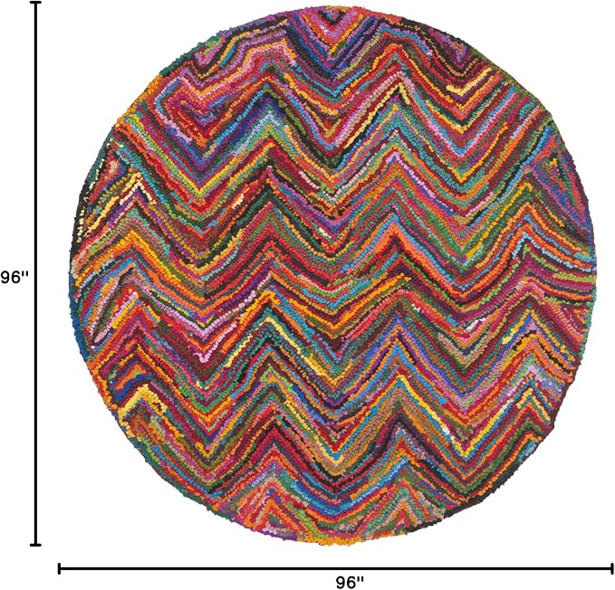 SAFAVIEH Nantucket Collection Area Rug - 8' Round, Pink & Multi, Handmade Modern Abstract Chevron Cotton, Ideal for High Traffic Areas in Living Room, Bedroom (NAN141A) - Image 2