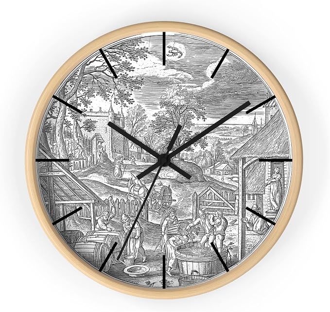 Mozingo ~ Wine Clock for Kitchen Bar Wall It's Wine O'clock Silent Time Gift Home Decor Made In USA, 10" (Hour Marks - Lines, Clock Frame Color - Natural Wood, Wine Theme #06) by Unknown
