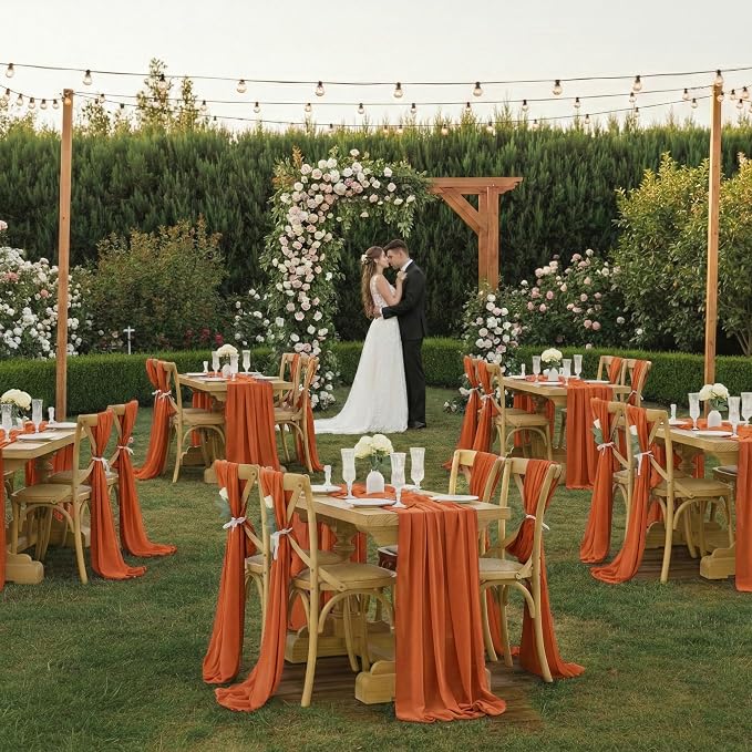 Pack of 15 | Brunt Orange |14ft Chiffon Table Runner 29x170 Inches Long Romantic Rustic Sheer Gauze Runner for Wedding Bridal Shower Birthday Banquets Engagement Spring Easter Boho Decorations - Image 2