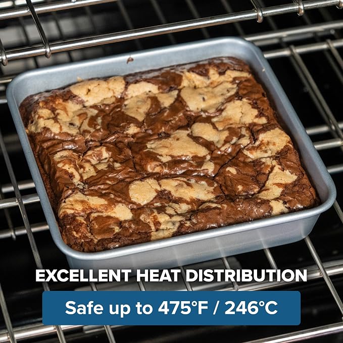 Viking Premium 9-Inch Nonstick Ceramic Square Cake Pan, Made without PFAS, Heavy Gauge Aluminized Steel Baking Pan with Reinforced Iron Frame, Even Heating Bakeware, Oven Safe to 475F, Silver - Image 5