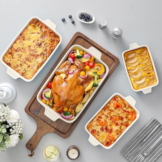 MALACASA Casserole Dishes for Oven, Ceramic Bakeware Set of 4, Blue | Deep Lasagna Pans for Versatile Use, Durable Bakeware for Roasting Vegetable, Gift Set, Dishwasher Safe(9.4/11.1/12.2/14.7") - Image 6