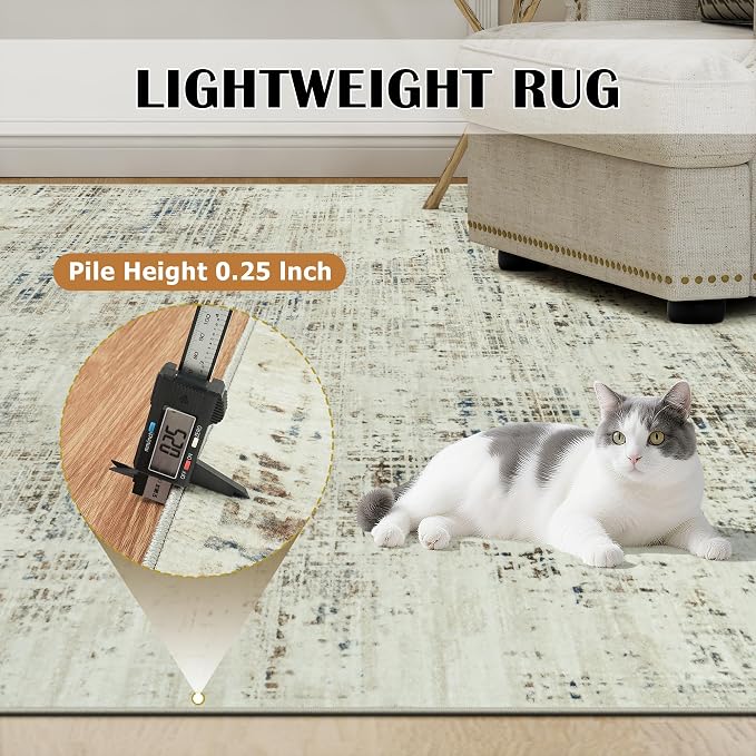 8x10 Washable Area Rug for Living Room Bedroom: Non-Slip Modern Gray White | Machine Washable TPR Backing, Stain-Resistant Low Pile, Pet & Kid Friendly, Abstract Decor for Dining Room, Dorm, Home Office - Image 6