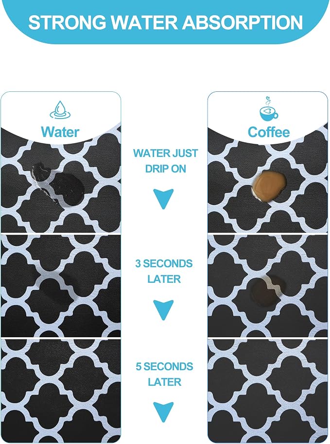 Dish Drying Mat for Kitchen Counter, 12x19 Rubber Backed (Black Trellis) | Hide Stain Anti Absorbent for Kitchen Counter, Non-slip Drying Mat for Coffee Machine Dish Rack - Image 2