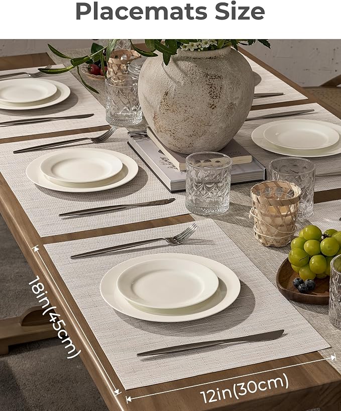 Leetaltree Pale Beige Placemats Set of 12 - Heat Resistant Non-Slip Place mats for Dining Table, Washable Durable PVC Vinyl Woven Table Mats（Pale Beige, 12） - Image 4