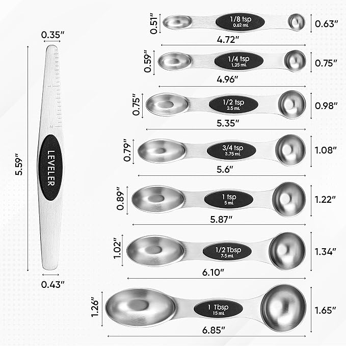 Spring Chef Magnetic Measuring Cups & Spoons Set of 15, Patented, Black | Stackable Stainless Steel Measuring Cups & Heavy Duty Metal Measuring Spoons with Levelers for Dry & Liquid Ingredients - Image 9