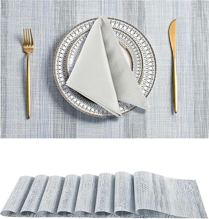 Leetaltree LightSteel Blue Placemats Set of 8 - Heat Resistant Non-Slip Place mats for Dining Table, Washable Durable PVC Vinyl Woven Table Mats（LightSteel Blue, 8） by Leetaltree-ArtatEveryTable