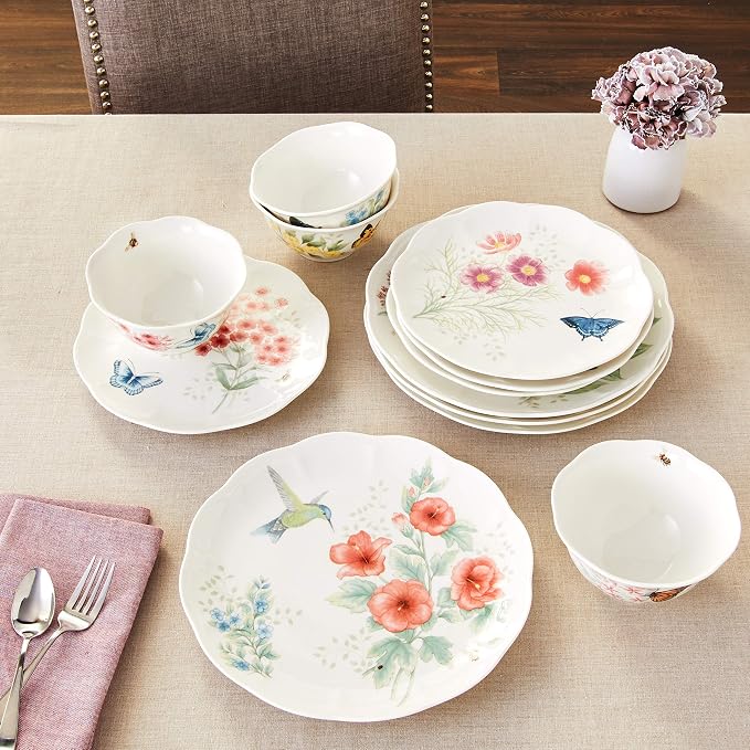 Lenox Dinnerware Set, Butterfly Meadow Flutter 12-Piece Set, Service For 4, Elegant White Porcelain, Dishwasher Safe, Chip Resistant, Plates And Bowls Sets, Home and Kitchen (Assorted, 12 Pieces) - Image 11