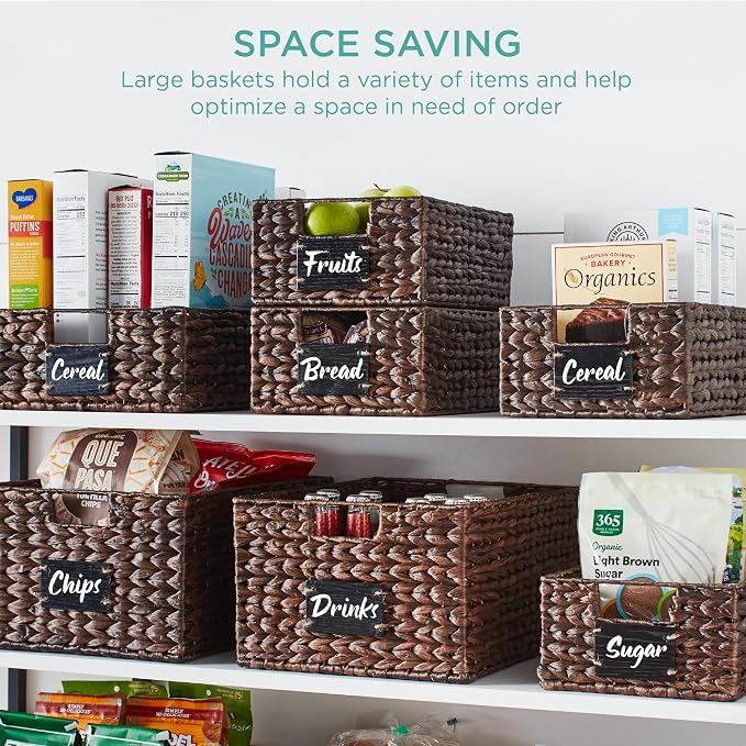 Best Choice Products Set of 4 13x12in Water Hyacinth Pantry Baskets, Woven Organizers w/Chalkboard Label, Chalk Marker - Brown - Image 4