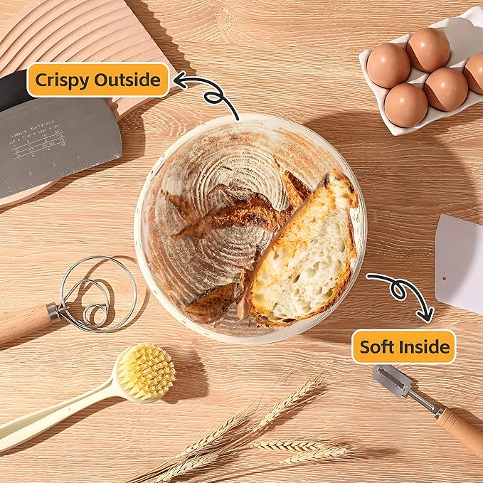 Sourdough Bread Baking Supplies, Sourdough Starter Kit, 9 Inch Round Banneton Basket Set, Sourdough Tools Kit for Beginner and Professional Bakers, Bread Making Tools for Baking