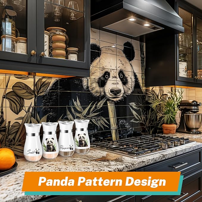 Sitting Panda Salt and Pepper Shakers - 4 oz Glass Set with Steel Lids | Sitting Panda Design with Glass Bottoms and Stainless Steel Lids Adds Playful Charm to Kitchens and Makes Refilling Easy. - Image 4
