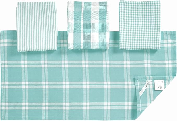 LANE LINEN 100% Cotton Kitchen Dish Cloths, Ultra Soft Absorbent Quick Drying Dish Towels, Multiweave Wash Cloths Dish Towel Sets, 13x28 Inches, 4 Pack - Aqua - Image 3