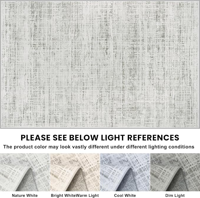 5x8 Washable Area Rug for Living Room Bedroom: Non-Slip Modern White Gray | Machine Washable TPR Backing, Stain-Resistant Low Pile, Pet & Kid Friendly, Abstract Decor for Dining Room, Dorm, Home Office - Image 8