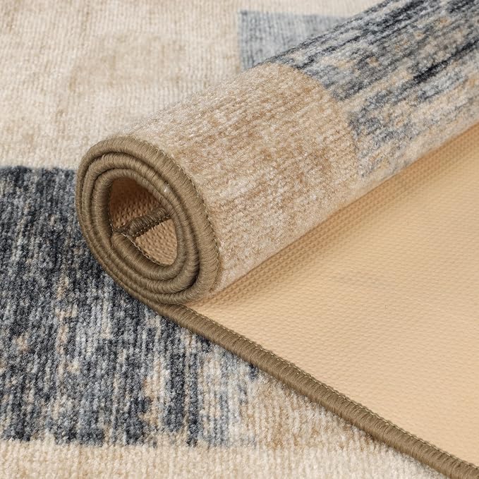 Superior Indoor Non-Slip Area Rug, Rustic Floor Decor, Color Block Rug for Living Room, Bedroom, Office, Kitchen, Dining, Washable Rugs, Foam Back, Lockwood Collection, 4' x 6', Cream - Image 5