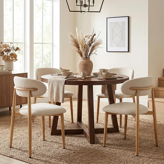 UVV Dining Chairs Set of 2, Metal Kitchen Chairs with Modern Fabric Upholstered for Dining Room, Beige - Image 3