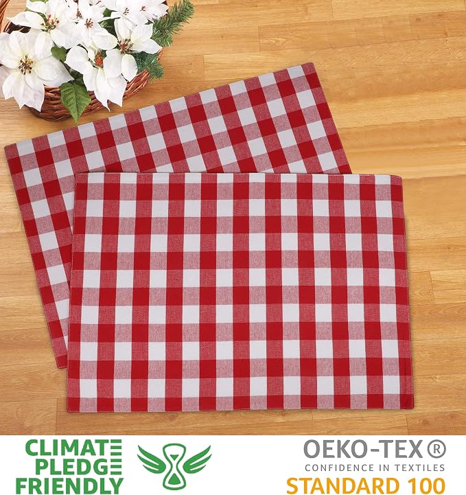 Urban Villa Two Tone Placemat Cotton Tablemat 14x20 (Set of 6) Red/Wht - Image 2