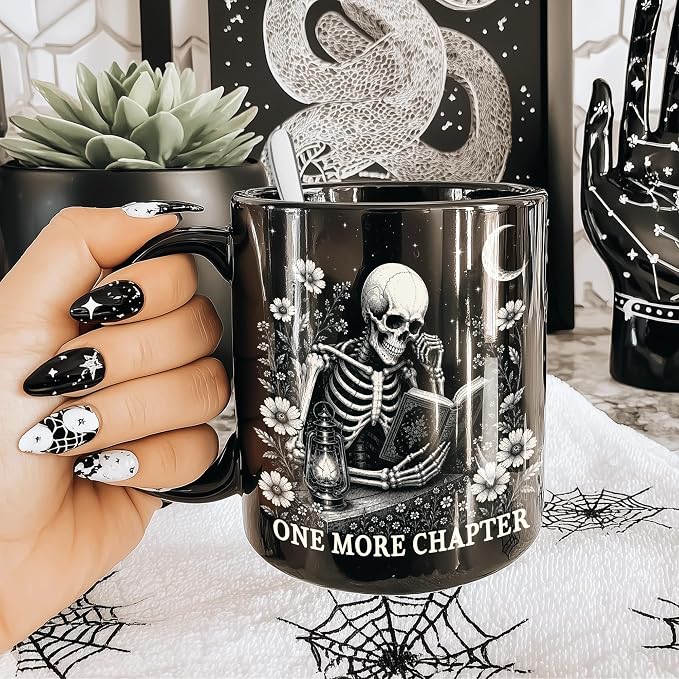 Hyturtle Funny Skeleton Reading Coffee Mug with Spoon Gifts for Book Lovers | Spooky Reading Themed Gifts for Readers, Halloween Decor, Premium double-sided print 11oz ceramic mug, Comfort grip handle - Image 3