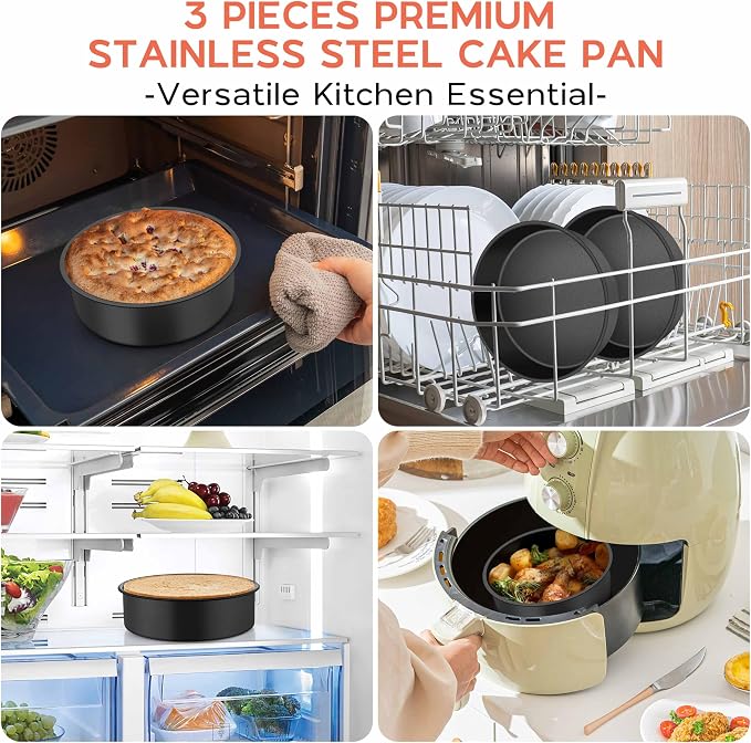 Onader 6 Inch Small Cake Pans Sets of 3 for Baking, Round Smash Cake Baking Pans for Birthday Wedding, Stainless Steel Core with Nonstick Coating - Image 8