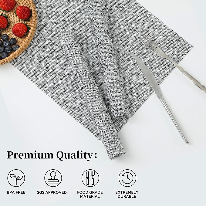 Leetaltree Linen Grey Placemats Set of 8 - Heat Resistant Non-Slip Place mats for Dining Table, Washable Durable PVC Vinyl Woven Table Mats（Linen Grey, 8） - Image 2