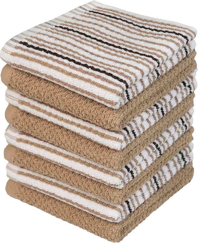 Bumble Dish Cloths 8-Pack, 100% Cotton Kitchen Towels, 12"x12" Tan | 430 GSM Soft Dish Towels for Kitchen, Highly Absorbent & Durable Kitchen Rags for Washing Dishes by BumbleTowels