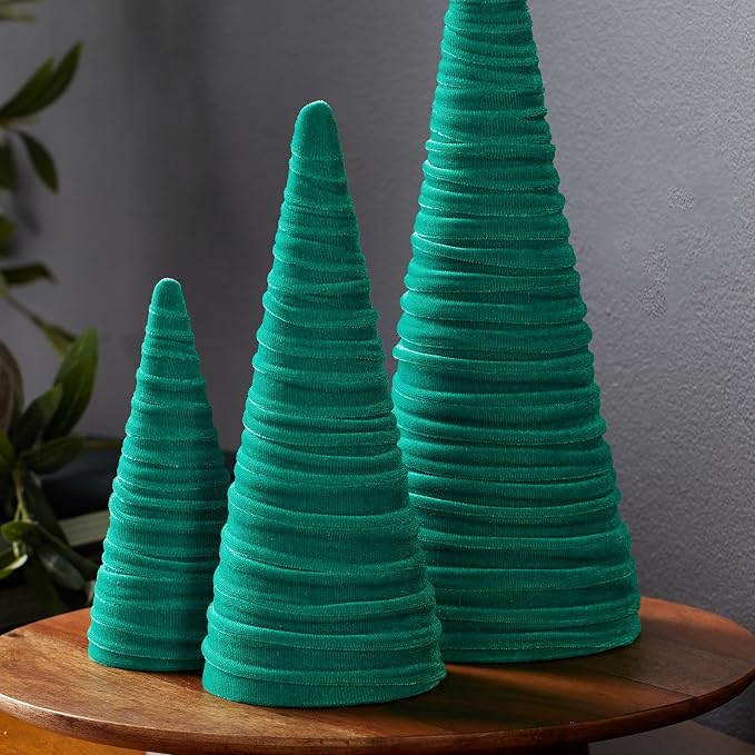 Your Heart's Content Green Velvet Trees Set of 3, Elegant Mantel, Valentine Tree Tablescape, Office Bookshelf, Artisan Cozy Gift for, Wedding Centerpiece (Green) - Image 3