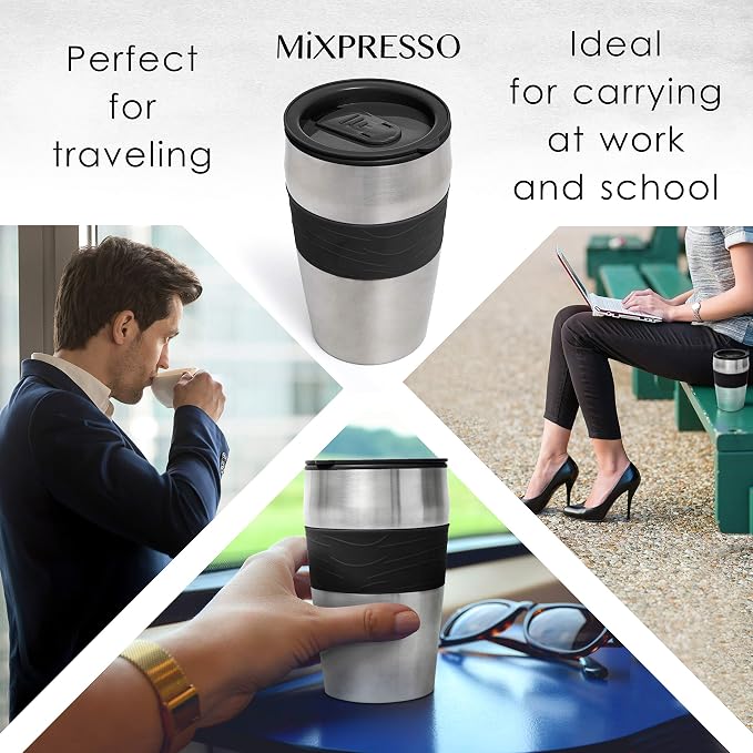 Mixpresso Single Serve & Single Cup Coffee Maker with 14oz Travel Mug Black | For ground coffee only, reusable filter, auto shut off. Compact personal drip coffee maker, not compatible with K-Cup pods. - Image 7