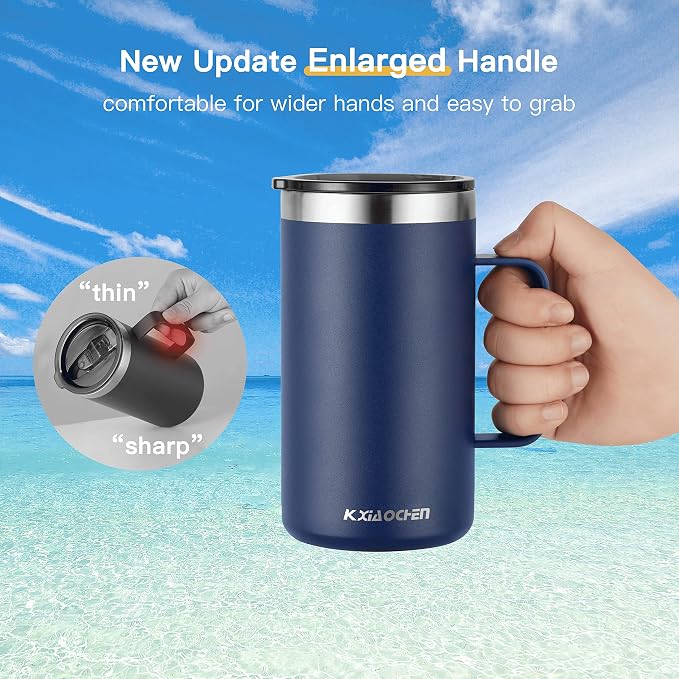 KXIAOCHEN 20oz Insulated Coffee Mug with Lid, Stainless Steel Coffee Cup, Double Wall Vacuum Coffee Tumbler with Handle, Premium Thermal Travel Coffee Mug (Blue Navy Purple 2Pack) - Image 3