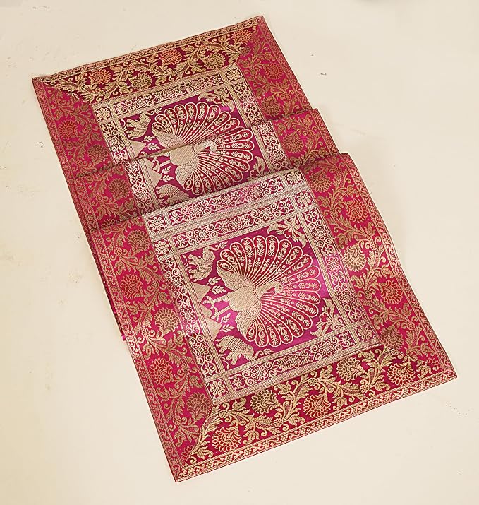 Indian Handmade Table Runner with Golden Peacock Design – Silk Brocade Fabric – 60 x 16 Inches – Elegant Decorative Table Linen for Dining Table, Console, Pooja Mandir - Image 6