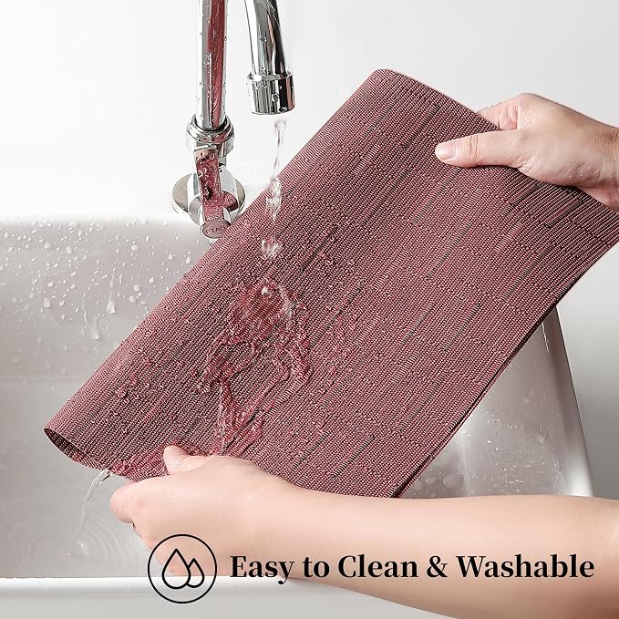 Leetaltree Burgundy Placemats Set of 4 - Heat Resistant Non-Slip Place mats for Dining Table, Washable Durable PVC Vinyl Woven Table Mats（Burgundy, 4） - Image 4