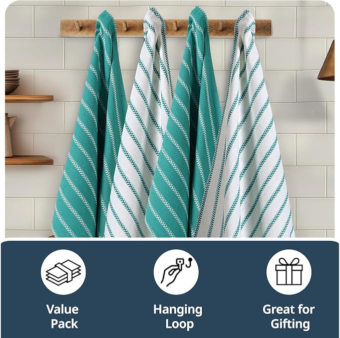 LANE LINEN Kitchen Towels Set - Pack of 4 Cotton Dish Towels for Drying Dishes, 18”x 28”, Absorbent Tea Towels, Quick Drying Kitchen Towel Set - Peacock Blue - Image 7