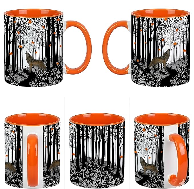 Hyturtle Fall Howling Wolf Coffee Mug with Spoon Gift on Birthday Christmas | Wolf Lover Gift Ideas for Women Men, Fall Autumn Decor Gifts for Thanksgiving, Premium 11oz ceramic double-sided print mug - Image 5