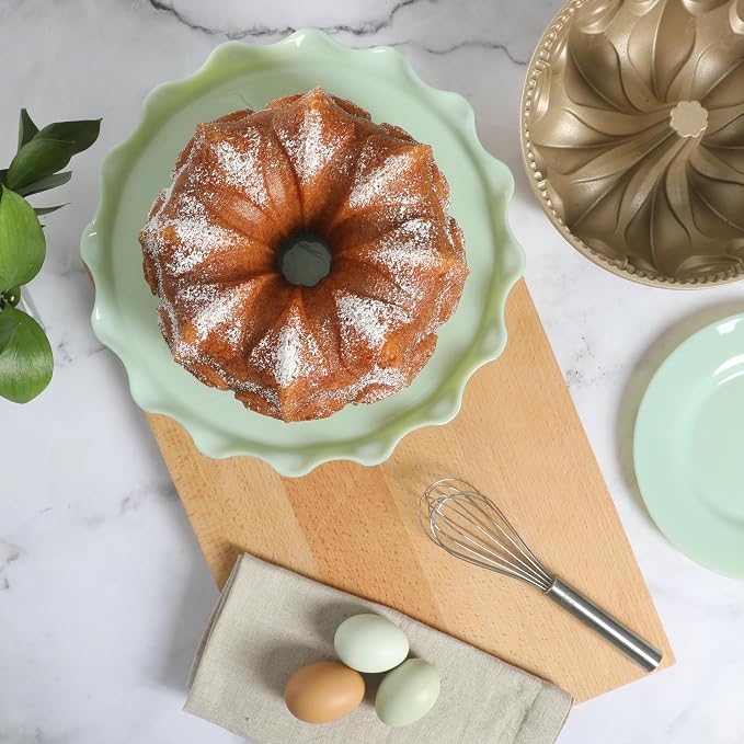 Martha Stewart Dunelle Decorative Fluted Cast Aluminun Round Cake Pan – 10-Cup Nonstick Tube Pan, Champagne Gold Bakeware - Image 2