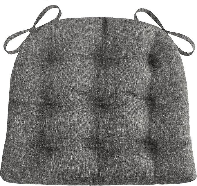 Barnett Home Decor Hayden Grey Dining Chair Pad with Ties - 15 x 17 Size Small Chair Cushion - Reversible, Latex Foam Fill Cushion, Machine Washable, Linen Look (Gray) by BarnettHomeDecor