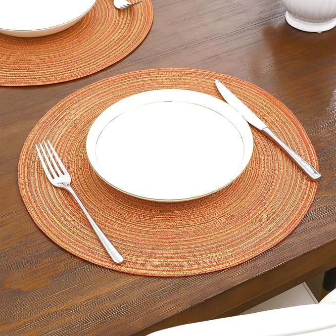 SHACOS Round Placemats Set of 4 Woven Braided Place Mats Table Placemats 15 inch Circle Place Mats Easy to Clean Table Mats Indoor Outdoor, Fall Color Mix - Image 7