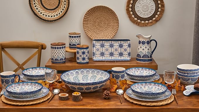 Bico Blue Talavera Pasta Bowls, 35oz Salad Bowl Set of 4, Large Ceramic Serving Dinner Bowls for Soup and Cereal, Microwave and Dishwasher Safe, Gift for Housewarming and Thanksgiving - Image 7
