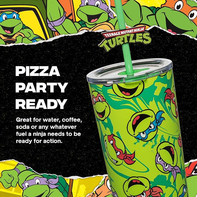 Dragon Glassware x Teenage Mutant Ninja Turtles Insulated Tumbler, 24 oz | Vacuum Insulated Stainless Steel Tumbler with Straw & Lid; Double Walled TMNT Tumbler with Straw Topper; Ninja Turtle Cup - Image 4