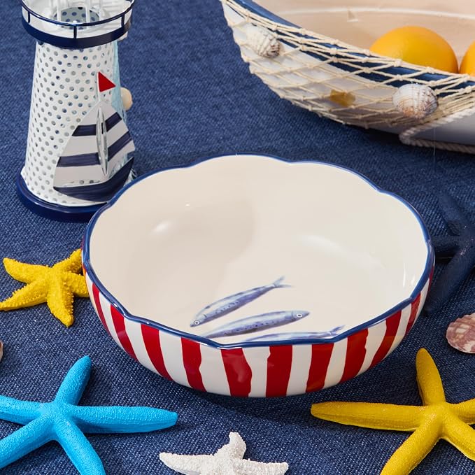 Bico Ocean Wonders Scalloped Pasta Bowls, 36oz Salad Bowl Set of 4, Large Ceramic Serving Dinner Bowls for Soup and Cereal, Microwave and Dishwasher Safe, Gift for Housewarming and Holiday - Image 8