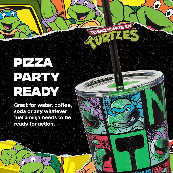 Dragon Glassware x Teenage Mutant Ninja Turtles Insulated Tumbler, 16 oz | Vacuum Insulated Stainless Steel Tumbler with Straw & Lid; Double Walled TMNT Tumbler with Straw Topper; Ninja Turtle Cup - Image 4