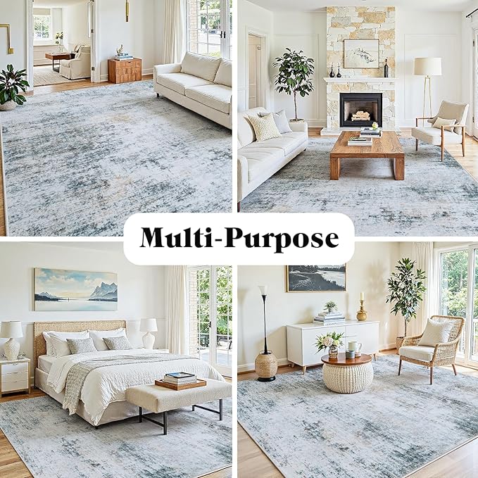 5x7 Washable Area Rug for Living Room Bedroom: Non-Slip Modern Blue Grey | Machine Washable TPR Backing, Stain-Resistant Low Pile, Pet & Kid Friendly, Abstract Decor for Dining Room, Dorm, Home Office - Image 3