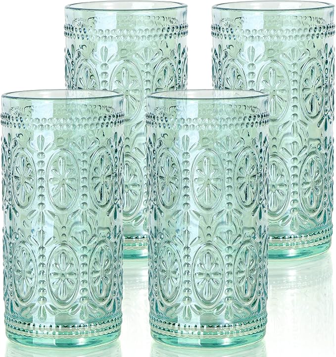 abrwyy Green Drinking Glasses, Vintage Glassware, 12oz Highball Glasses | Lead-Free Glass, Thick&Durable Glass, Home Decoration, Food Grade Glass by abrwyy