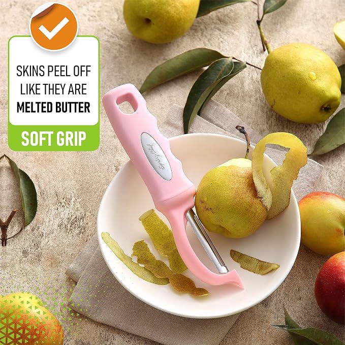 Spring Chef Swivel Vegetable Peeler with Soft Grip Handle, Pink Lemonade | Premium Potato Peeler w/ Ultra Sharp Stainless Steel Blades, Multifunctional Veggie Peeler for Apple, Carrot, Cucumber, Fruit - Image 4