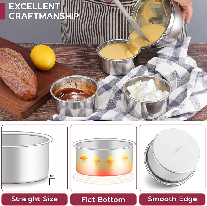 Onader 4 Inch Mini Cake Pan Set of 4, Stainless Steel Round Baking Smash Cake Pan Tin for Birthday Wedding, Small Size & 2 Inch Deep - Image 4