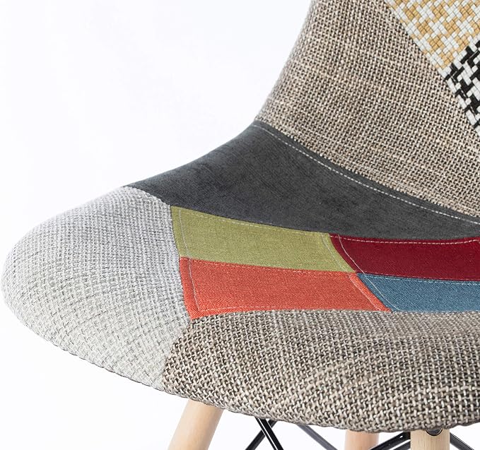 Mid-Century Modern Upholstered Plastic Multicolor Fabric Patchwork DSW Shell Dining Chair with Wooden Dowel Eiffel Legs - Image 9